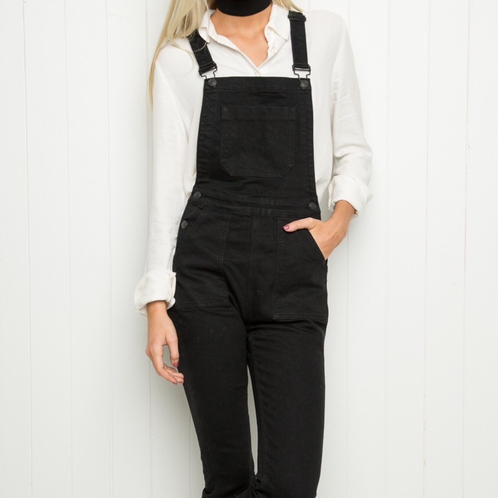 Black skinny overalls